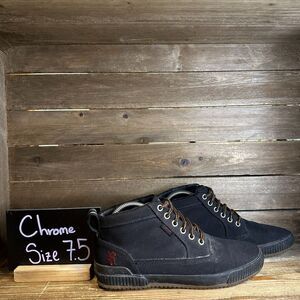 Mens Chrome 415 Traction Black Canvas Mid Lace Up Work Boots Sneakers Size 7.5 D